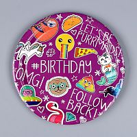 Тарелки бумажные "День рождения", 6 шт, цвет фиолетовый   9672355