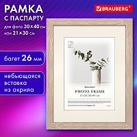 Рамка 30х40 см с паспарту 21х30 см, небьющаяся, багет 26 мм, МДФ, BRAUBERG "Ambassador", цвет дуб, 3