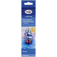 Карандаши акварельные Гамма "Лицей", 06цв.+кисть, заточен, картон, европодвес