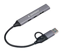 Разветвитель USB3.0/2.0 Gembird UHB-C444, 4 порта: 2хType-C, USB3.0, USB2.0, кабель Type-C+USB 15см,